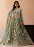 Premium sea green embroidered lehenga with colourful cutwork border, 4-metre flair and designer latkan tassels