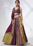 Sequence Patterned Embroidered Silk Wedding Wear Lehenga In Burgundy