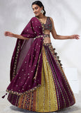 Sequence Patterned Embroidered Silk Wedding Wear Lehenga In Burgundy