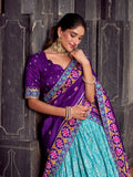Sky Blue Color Ikkat Patola Printed Tasar Silk Lehenga Choli