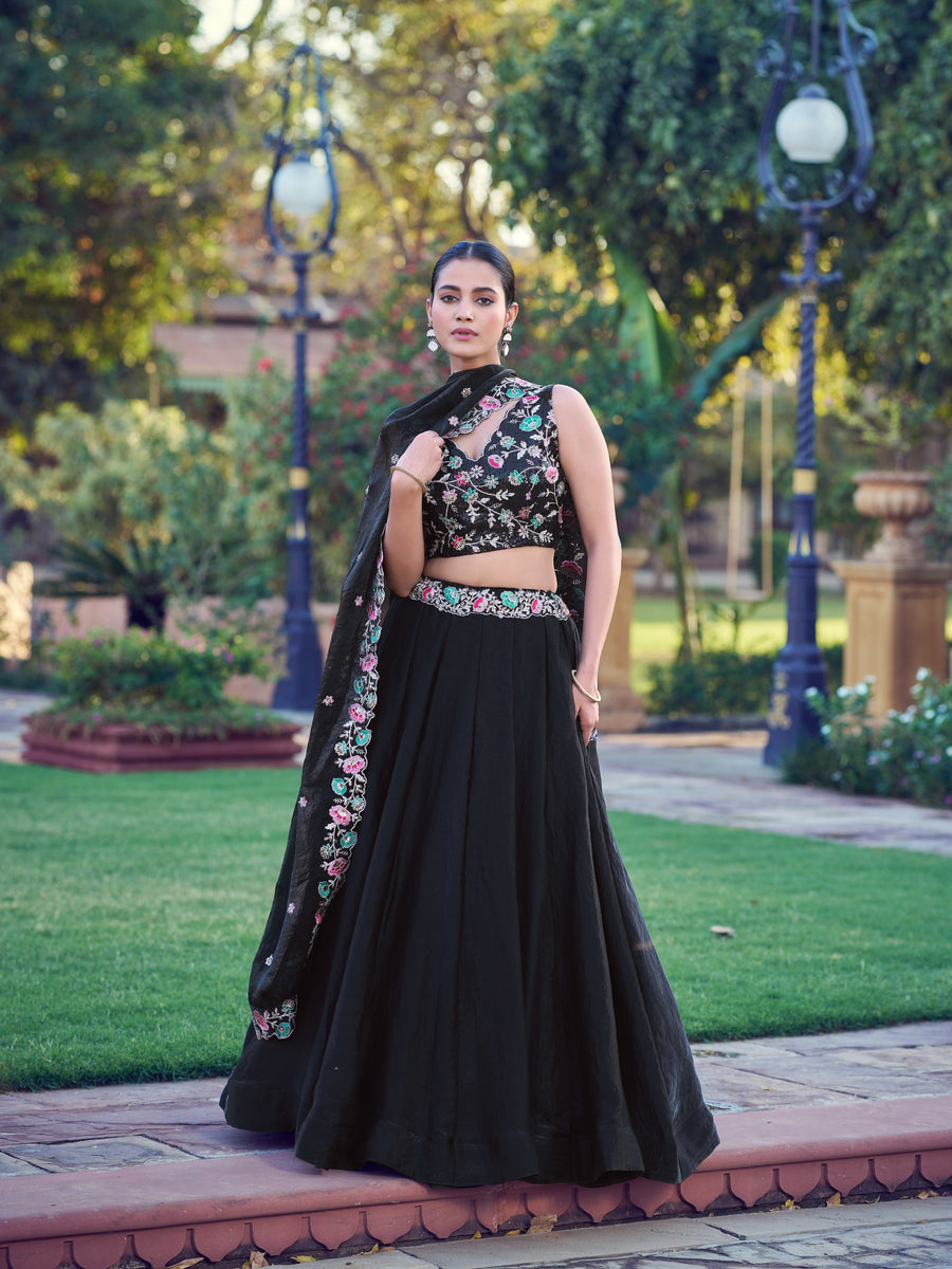 Black Color Embroidery Work Wedding Chaniya Choli