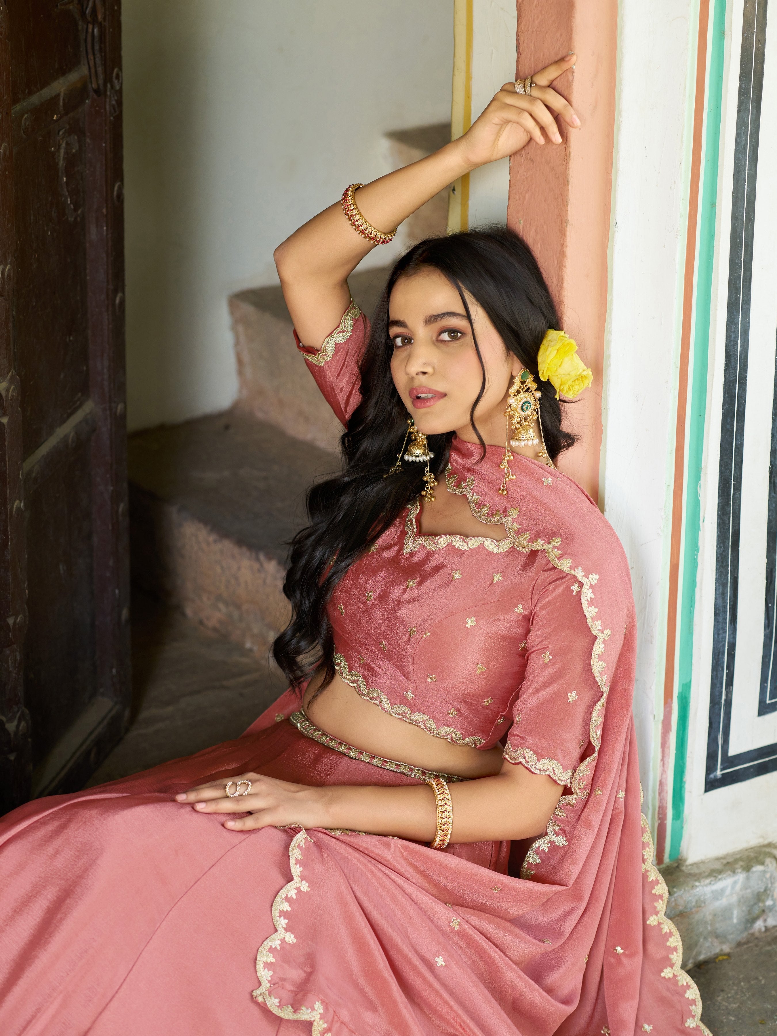 Ethnic Wear Embroidery Chinon Lehenga