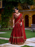 Rust Orange Color Sequins And Thread Embroidery Work Rangoli Crush Lehenga Choli