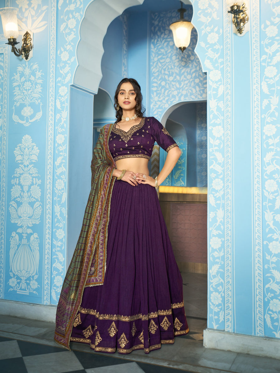 Dark Purple Color Wedding  Wear Lehenga Choli