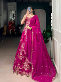 pink organza dupatta lehenga set