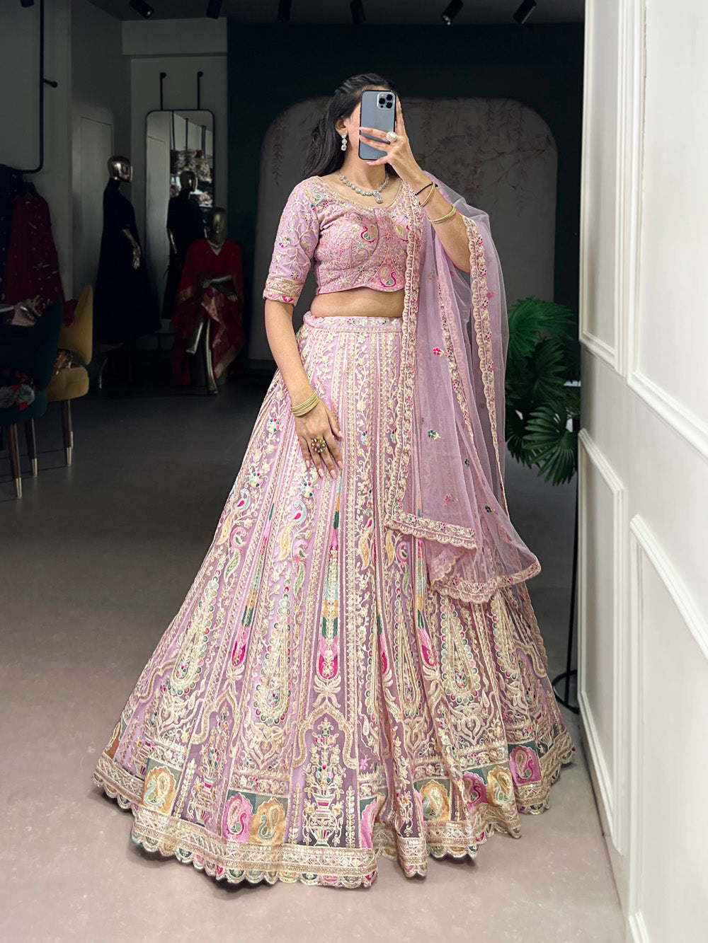 Lavender Wedding Lehenga with Thread & Sequin Work