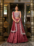 Crimson Color Sequins And Thread Embroidery Work Gold Crush Lehenga Choli