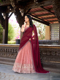 Peach Color Sequins And Embroidery Work With Hotfix Silver Glossy Lehenga Choli