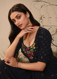 Sequins Embroidered Dark Blue Georgette Readymade Salwar Suit