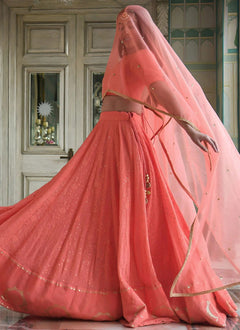 Peach cocktail lehenga with gota patti embroidery work