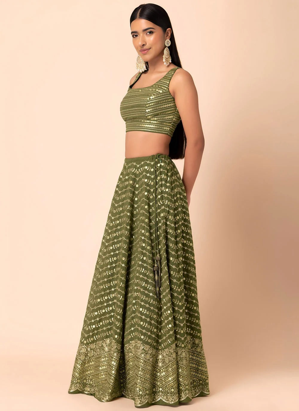 Elegant green reception wear lehenga for women