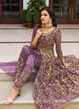 Sequins Embroidered Net Abaya Style Suit In Purple