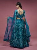 Sequins Embroidered Net Lehenga In Teal