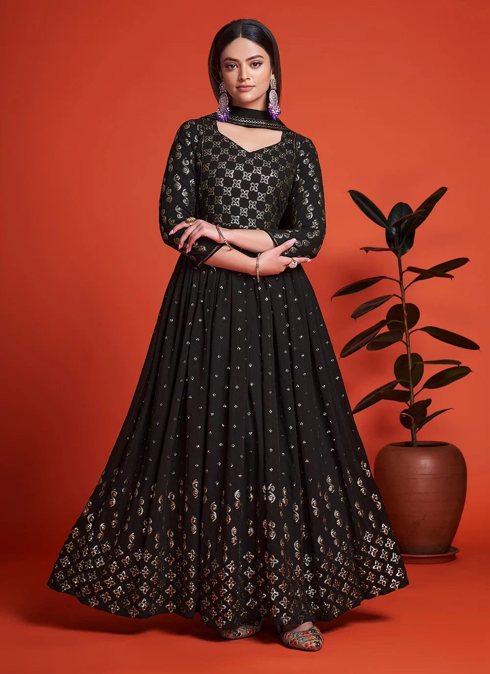 Buy Black Band Collar Flared Gown For Women by Pranav & Shyma Online at Aza  Fashions.