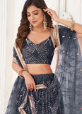 Sequins Net Party Wear Lehenga Choli With Dupatta In Black