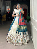 Peacock Design Sequins And Thread Embroidery Work Khadi Cotton Chaniya Choli
