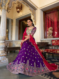 Purple Color Sequins And Thread Embroidery Work Vichitra Silk Lehenga Choli
