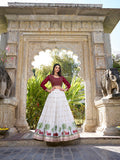 White Color Sequins And Thread Embroidery Work Georgette Lehenga Choli