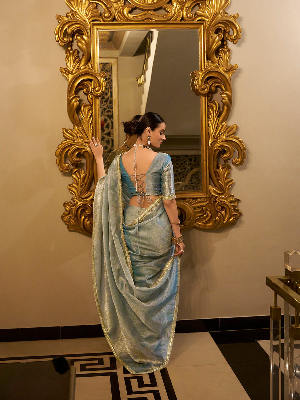 Tissue shimmer saree with matching blouse