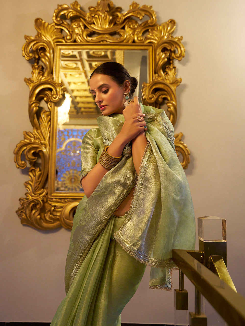 Zari weaving gold saree for weddings