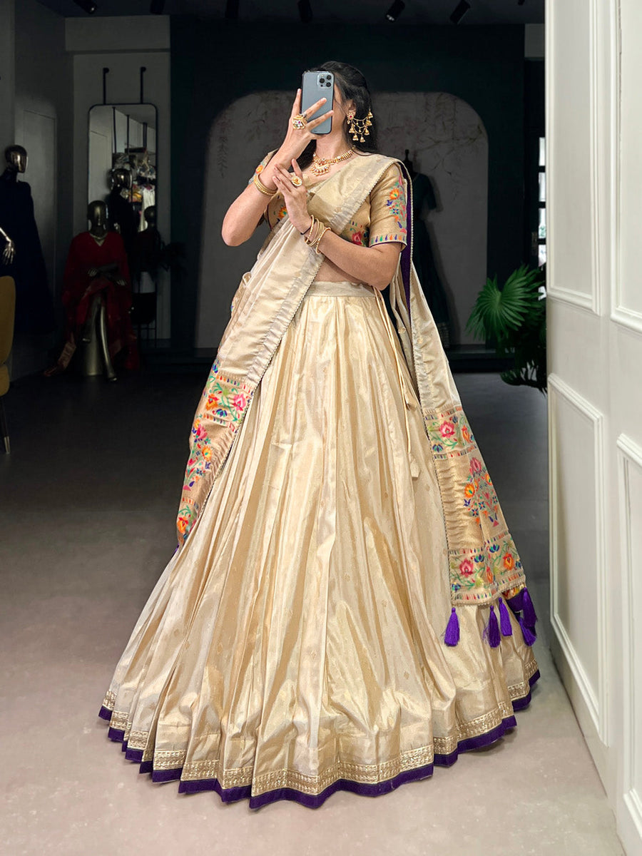Purple shimmer lehenga choli with zari weaving