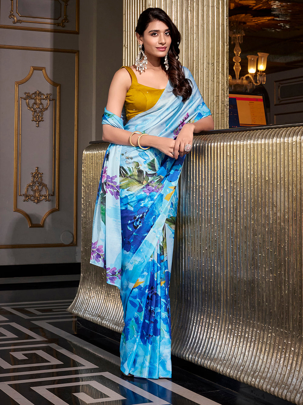 Satin silk saree with hotfix blouse