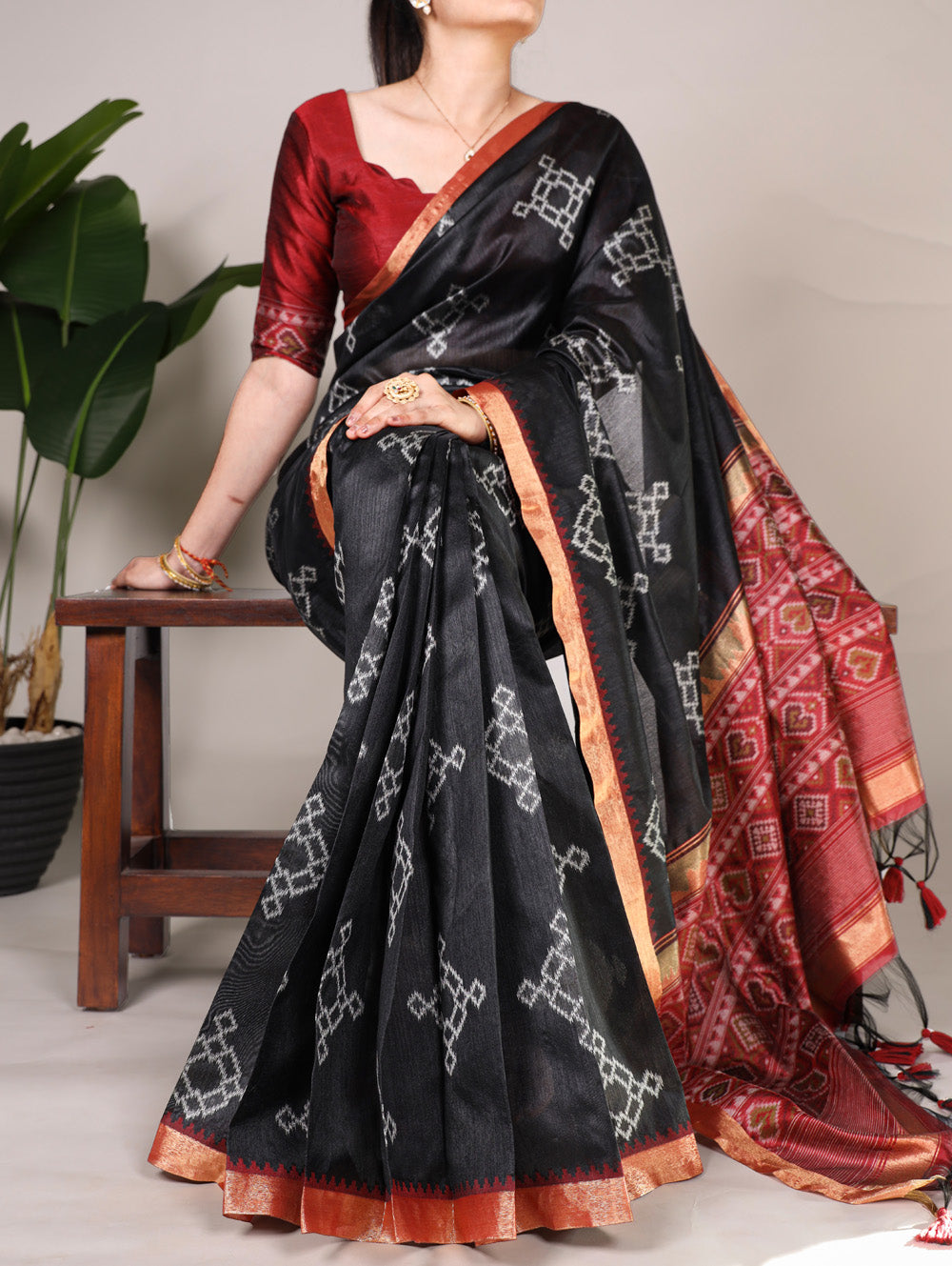 Black festive wear silk saree for women