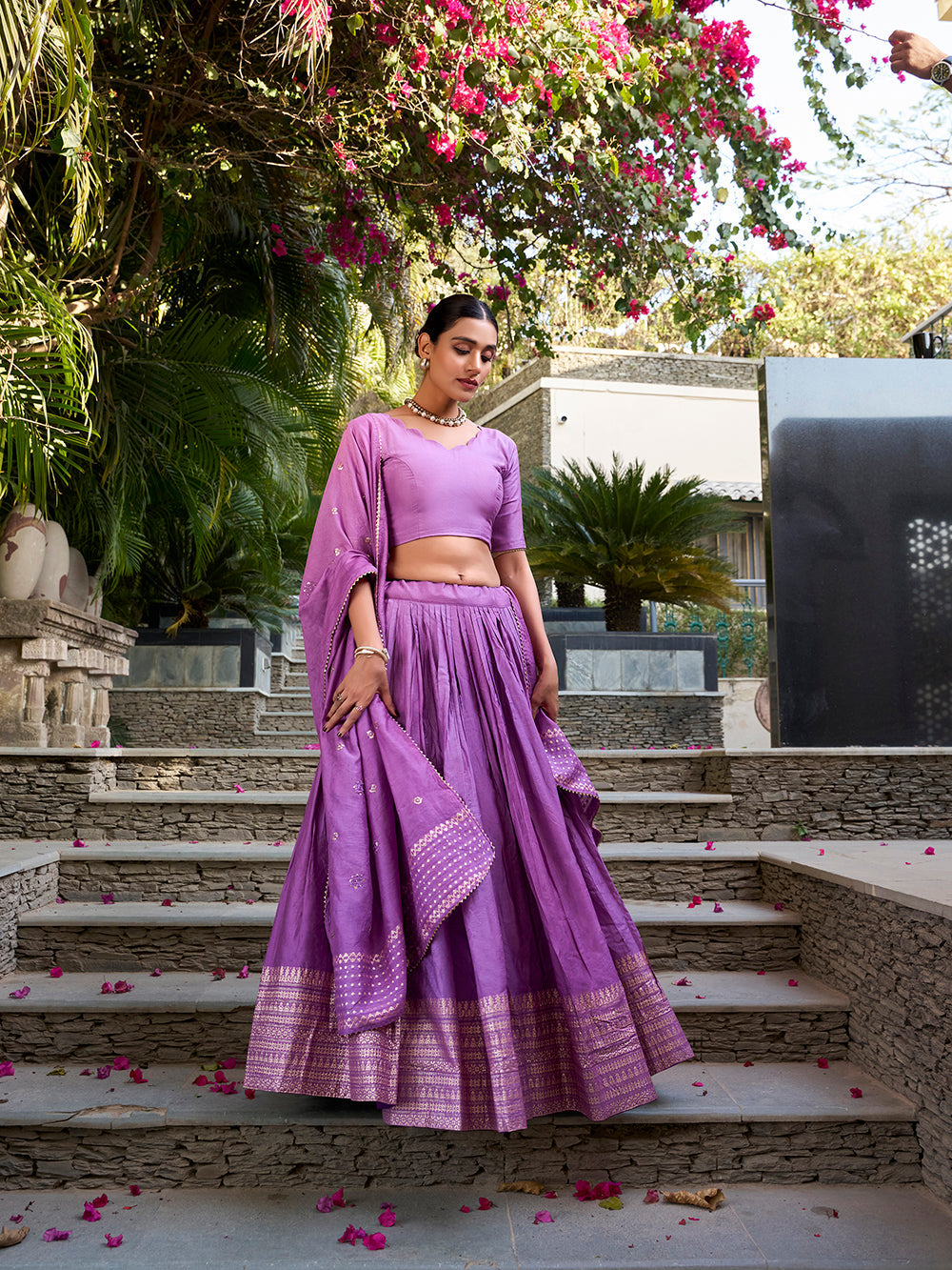 Purple Chanderi silk blouse fabric unstitched
