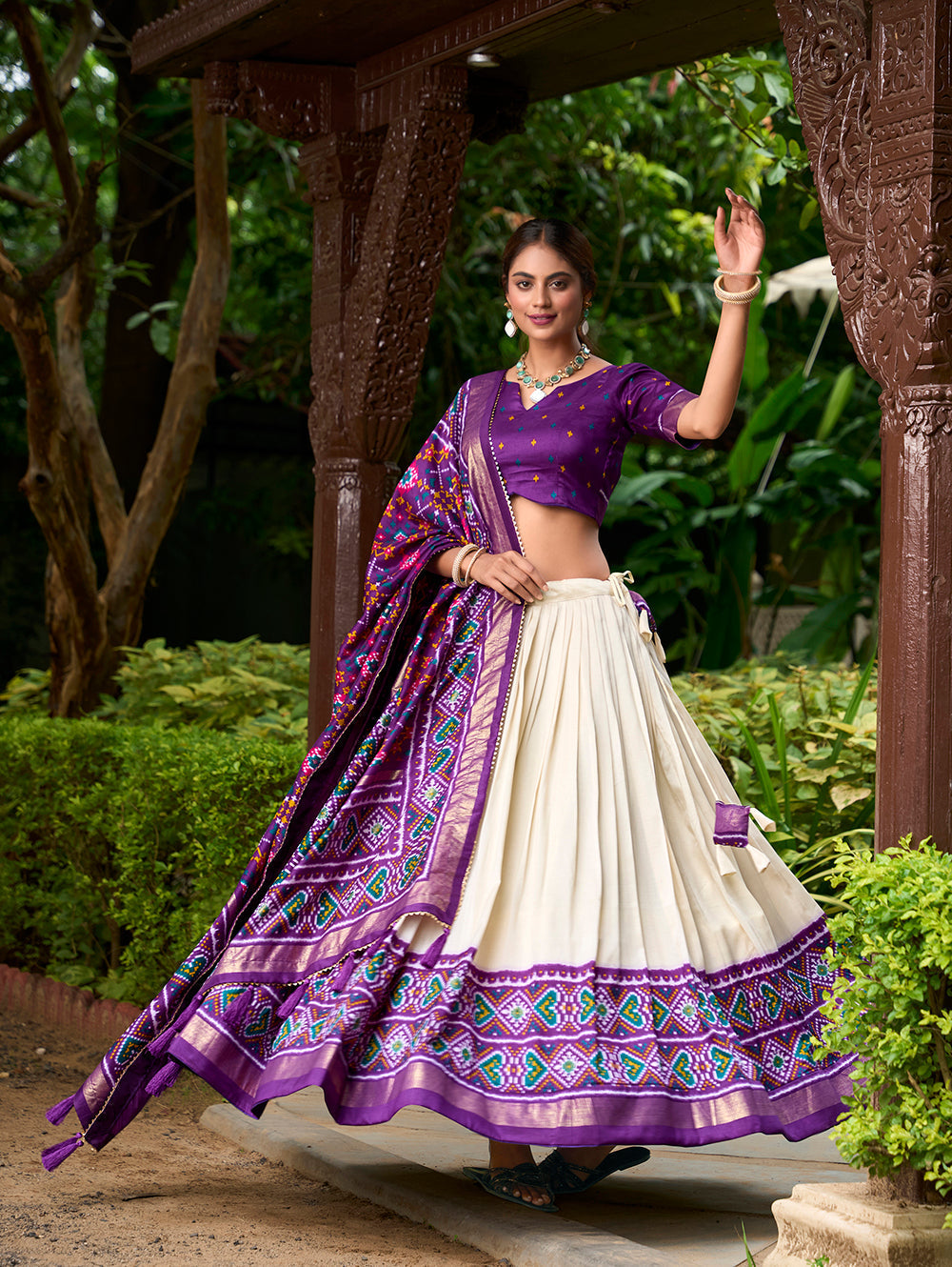 Purple Color Patola Print With Tussar Silk Lehenga Choli