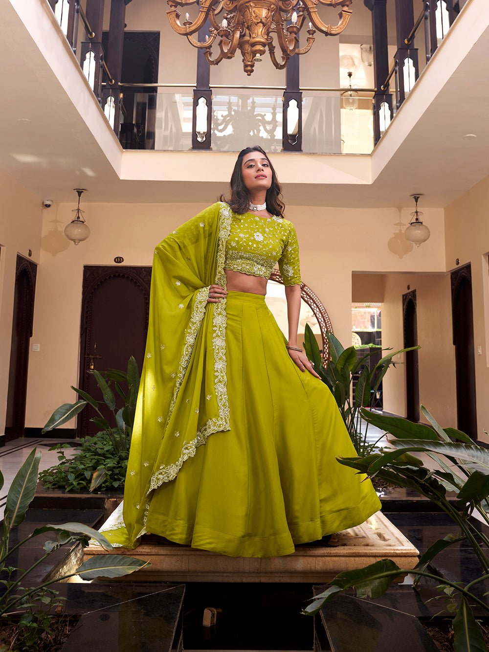 Parrot Color Pearl Coding And Sequins Embroidery Work Star Georgette Lehenga Choli