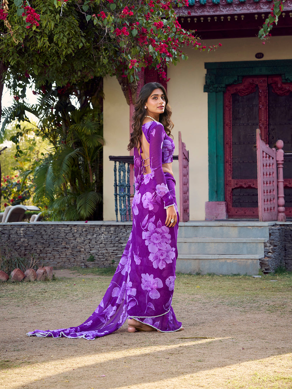 Chiffon travel-friendly floral saree