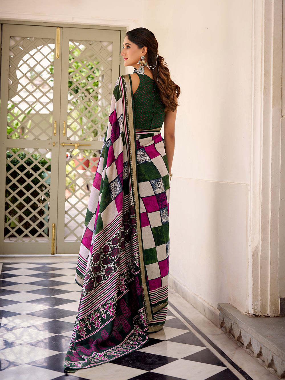 Viscose chanderi saree with unstitched blouse