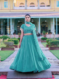 Sky Blue Color Gold Coin Embroidery Lehenga Choli