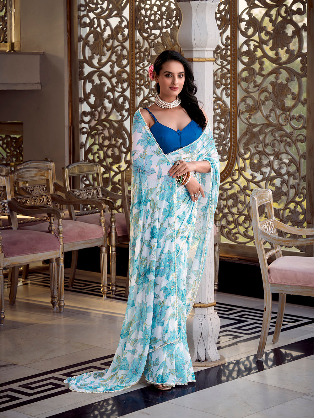Soft weightless marble floral print saree