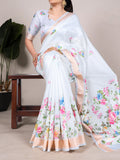 Sky blue tussar silk floral printed saree