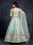 Sky Blue Italian Silk Zari and Diamon Work Party Lehenga Choli