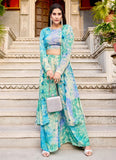 Sky Blue Silk Printed Designer Readymade Suit