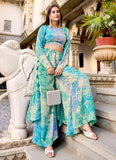 Sky Blue Silk Printed Designer Readymade Suit