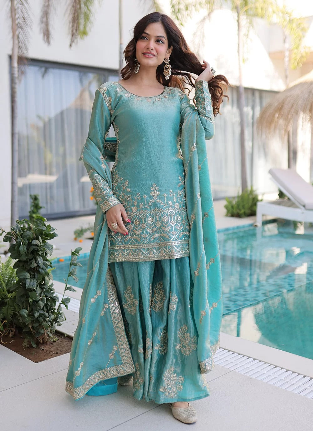 Sky Blue Sharara Set for Women