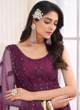 Soft Net Dori and zarkan Indian wedding Lehenga In Wine