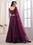 Soft Net Dori and zarkan Indian wedding Lehenga In Wine