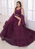 Soft Net Dori and zarkan Indian wedding Lehenga In Wine