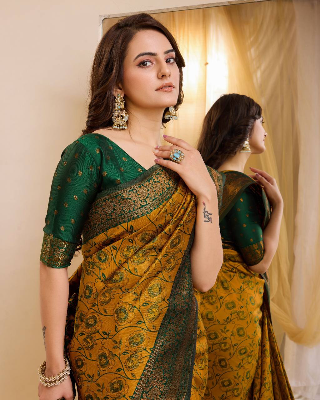 Sophisticated Kanjivaram Silk Elegant Saree With Jacquard Work In Mustard