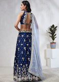 Sophisticated Navy Blue Georgette Lehenga Choli with Elegant Printing And Stone Work