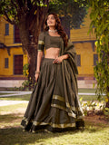Grey Color Chex With Zari weaving Work Chettinad Cotton Lehenga Choli