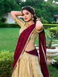 Cream Color Zari Weaving Work Kanchipuram South Indian Lehenga Choli