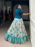 Banglory teal blouse with sequins and pearl handwork