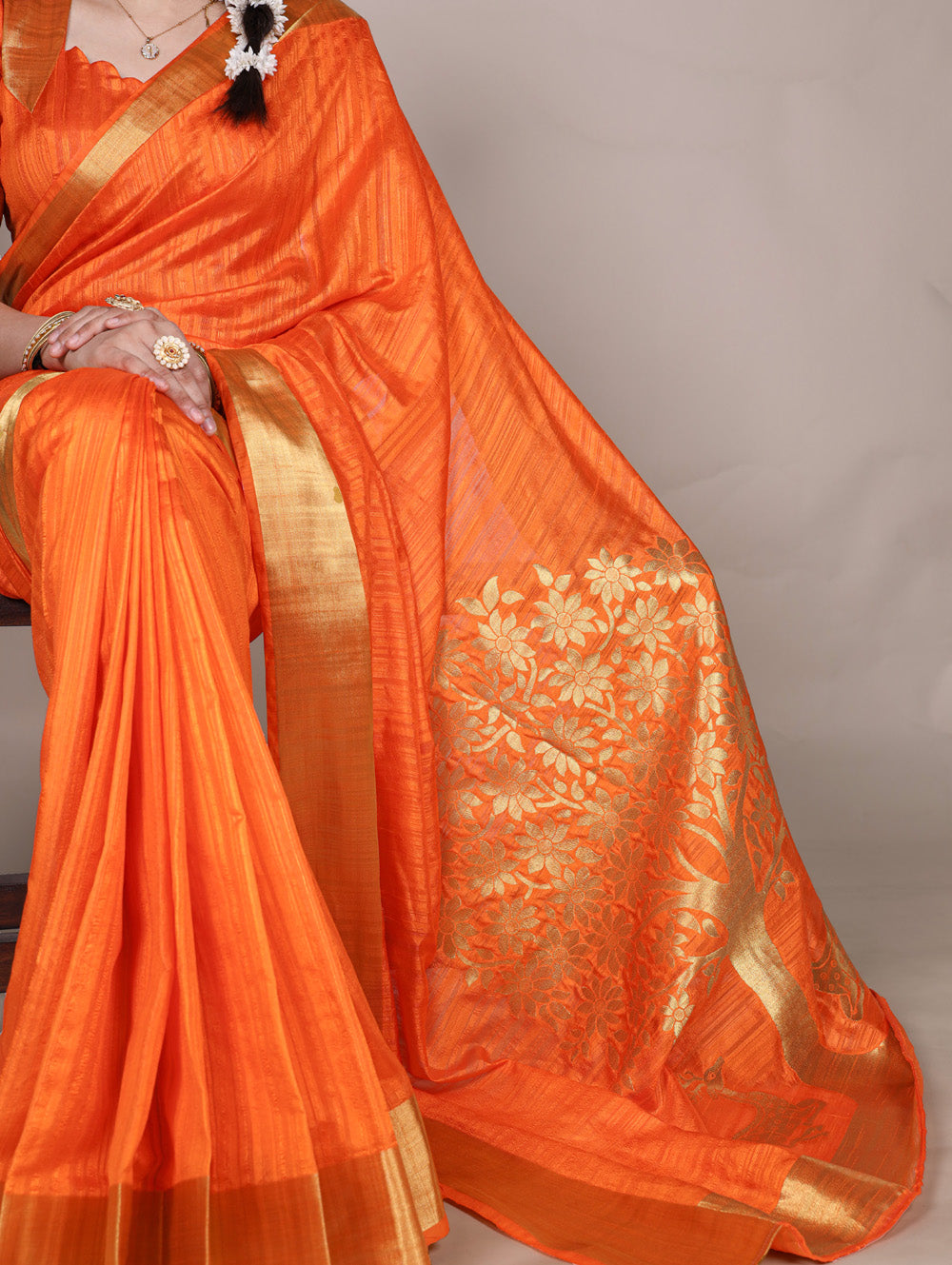 Raw silk saree with unstitched blouse material