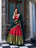Red Color Zari Weaving Work Narayan Pattu Lehenga Choli