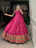 Pink  Color Jacquard Silk Patola Print With Zari Weaving Work Gown